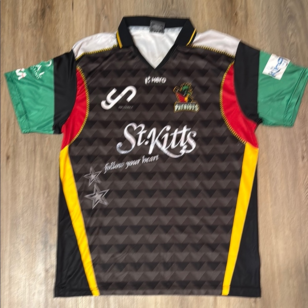 SKN Patriots Cricket Jersey St. Kitts Nevis Caribbean Black Red Yellow Green